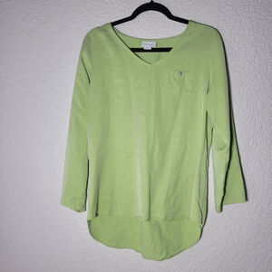 Soft Surroundings Medium Heavenly Soft Lime Tencel Tunic Women's Shirt V Neck